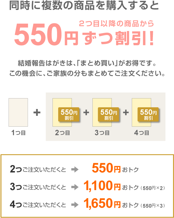 同時に複数注文いただくと550円ずつ割引!